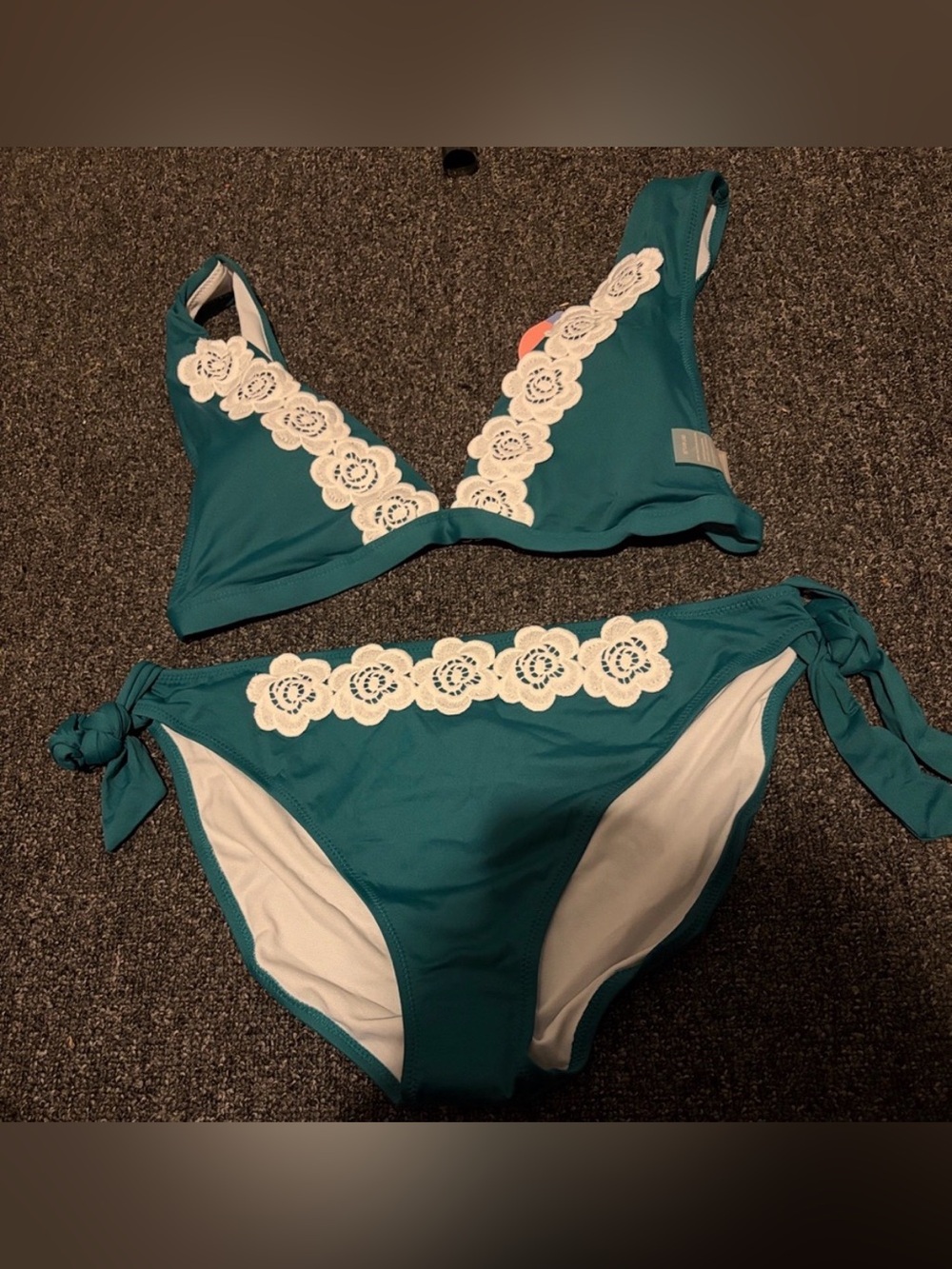NWT As Rose Rich Teal Floral Lace Bikini Set Side Tie | Size XL (16/18)